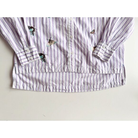 MAEVE Striped Embroidered Butterfly cotton Poplin Button Down Shirt, Size XS - Picture 9 of 13